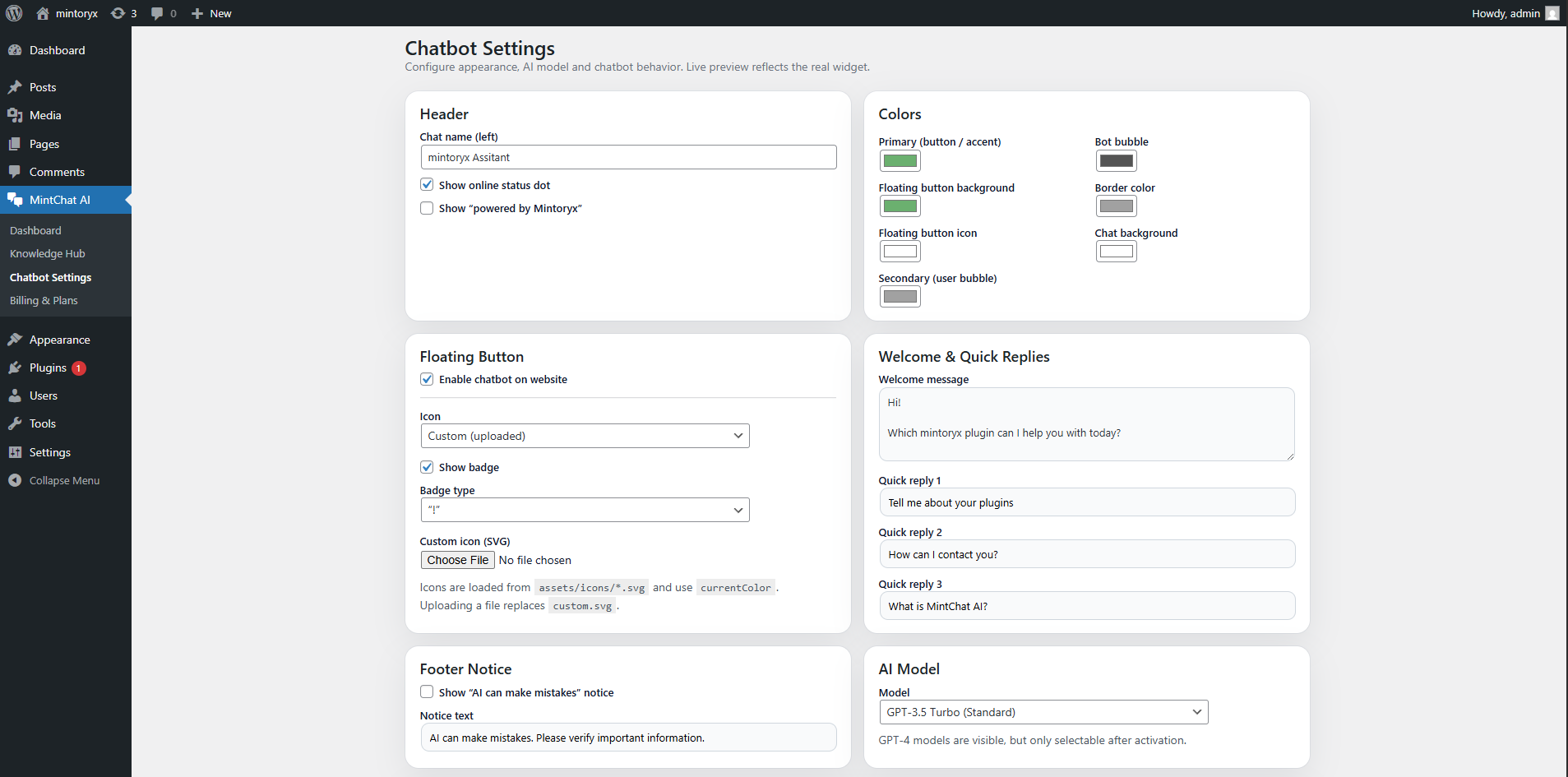 Chat appearance settings