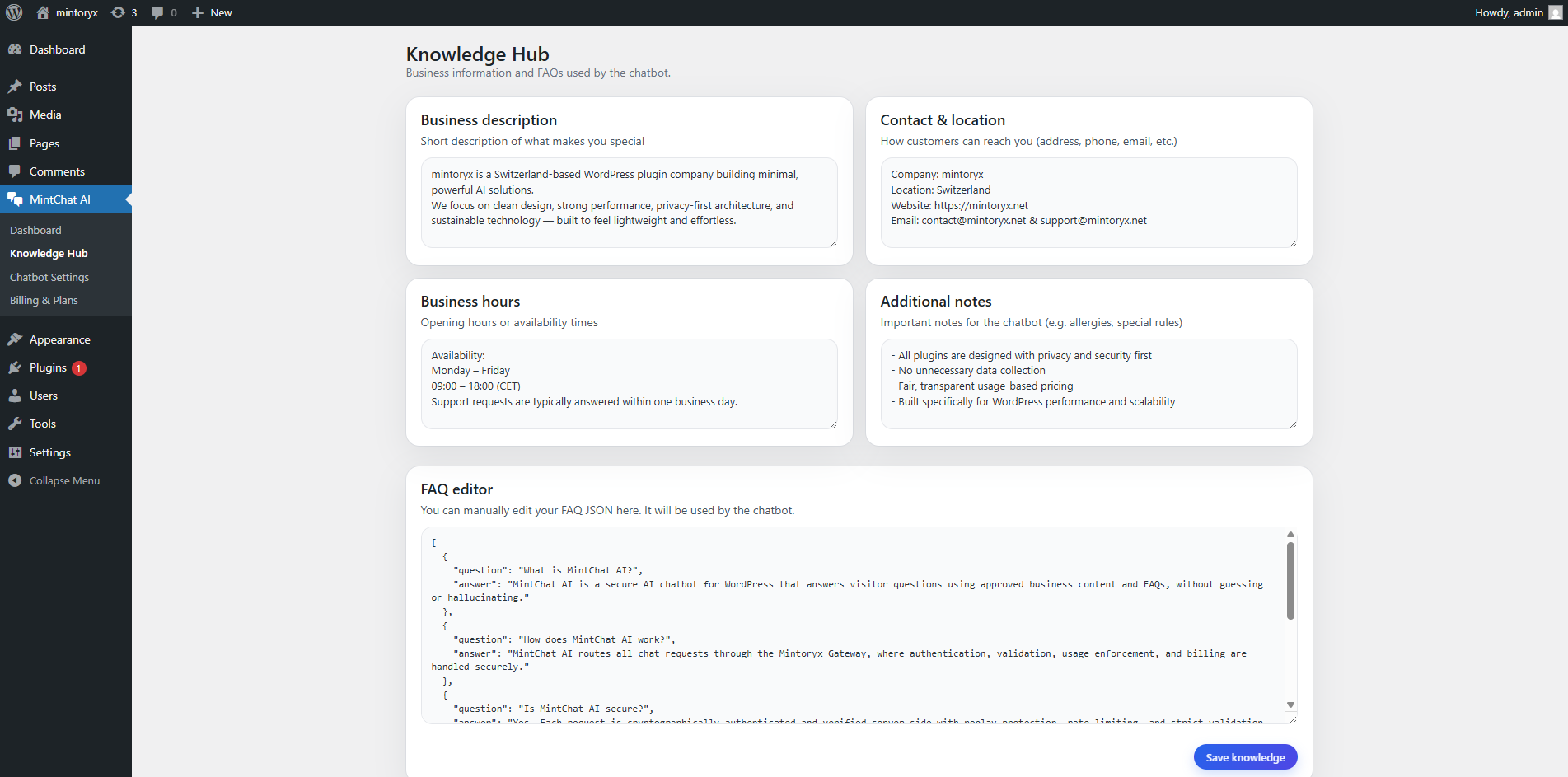 Knowledge hub management